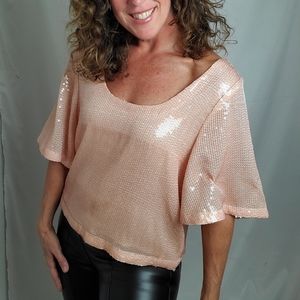 Free People pearl sequin peach formal blouse